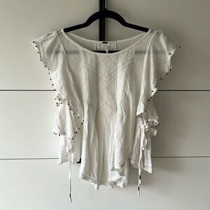 Free People White Embroidered Flutter Sleeve Tunic